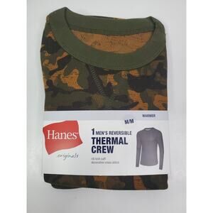 Hanes Mens Size M Thermal Long Sleeve Shirt Reversible Camo base layer